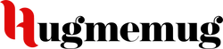 Hugmemug.com Store Logo- With a Stylish Red Letter "H"  Logo Icon Design, and Black Colored Letters for the Remaining for Rest of the Store's Name